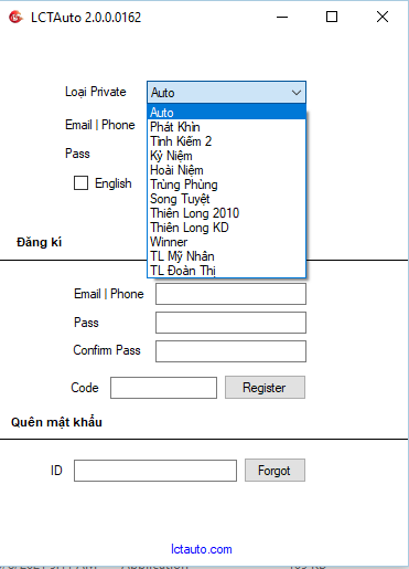 LCTAuto hỗ trợ tất cả Privte